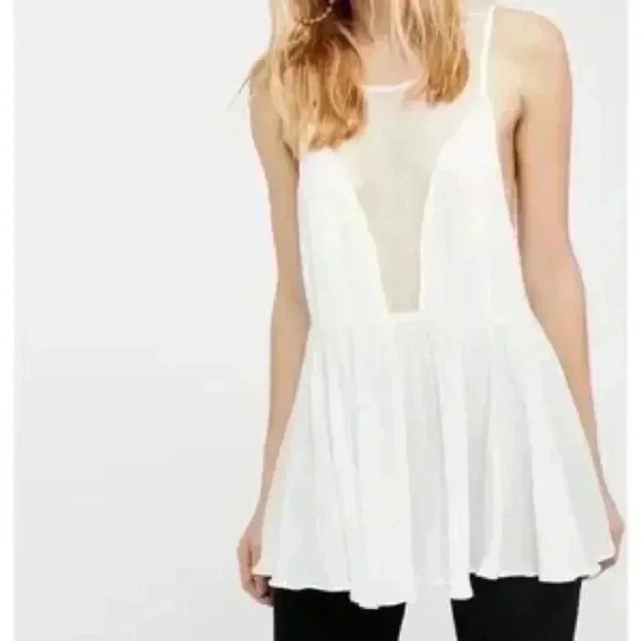 FREE PEOPLE white mesh trapeze blouse size small NWOT - Picture 1 of 4